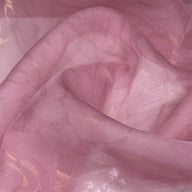 Metallic Floral Polyester Chiffon - 60” - Pink/Gold