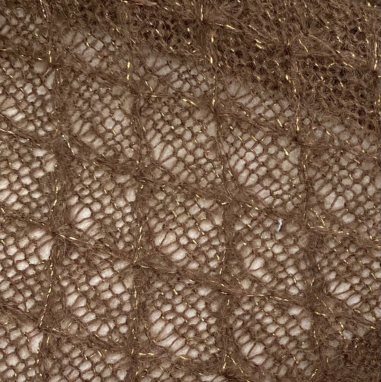 Wool Blend Open Weave Knit with Diamond Pattern - Brown/Gold
