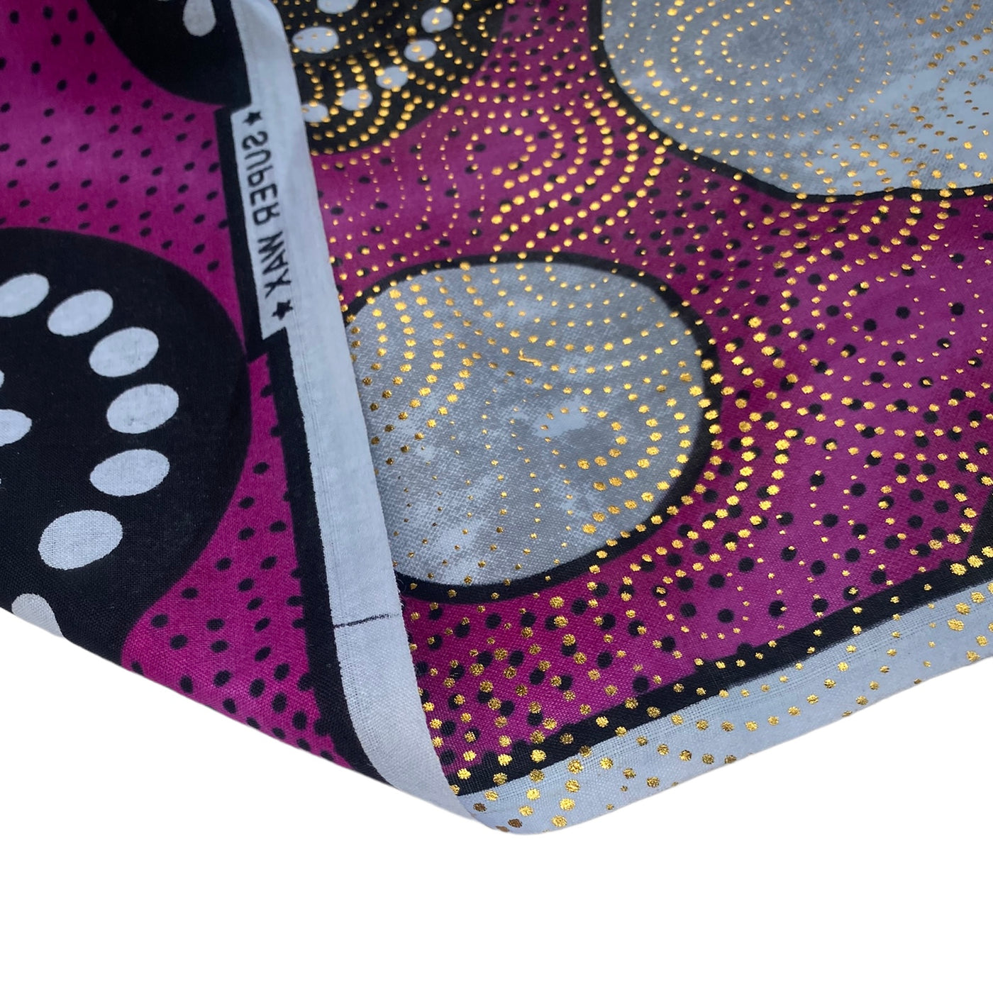 Waxed Metallic African Printed Cotton - Pink/Black/Grey