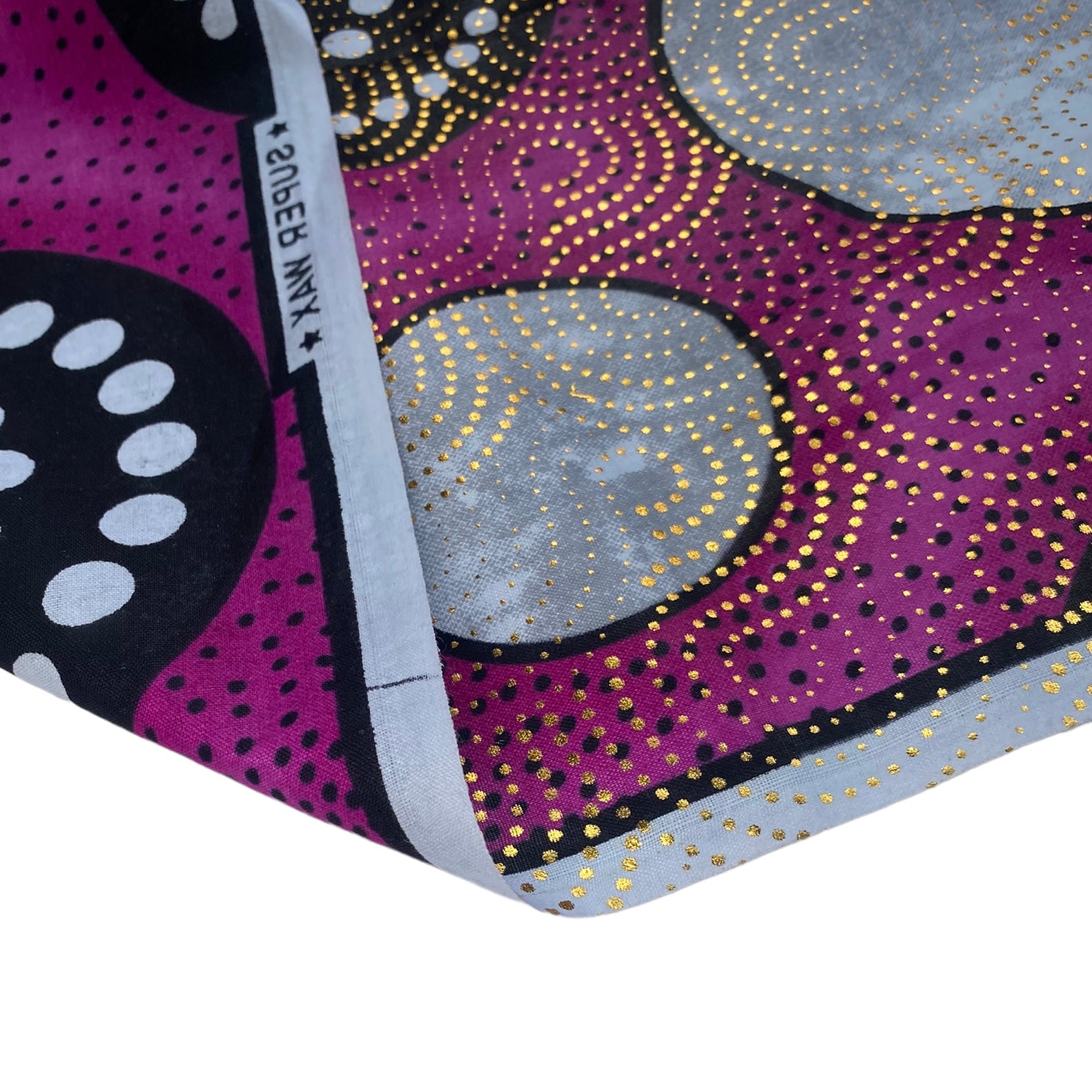 Waxed Metallic African Printed Cotton - Pink/Black/Grey