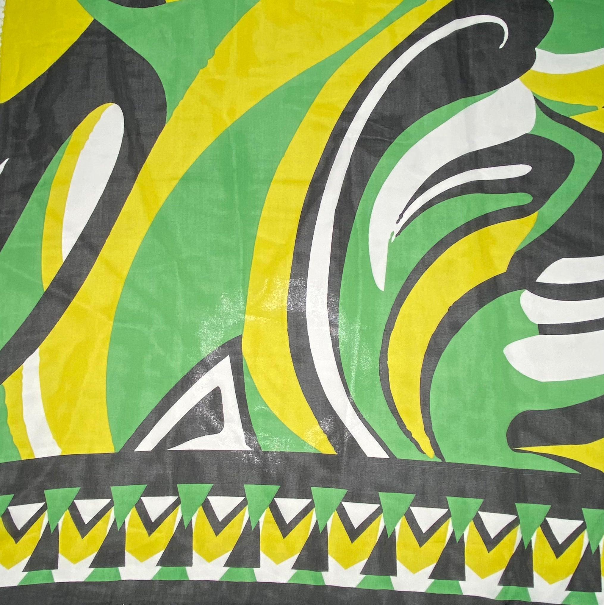 Printed Polyester Chiffon - With Border - Green/Yellow/Black/White