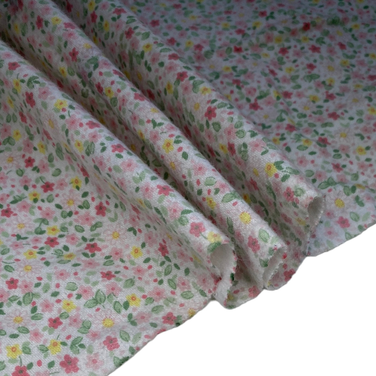 Printed Cotton Flannel - Floral - White/Pink/Yellow/Green