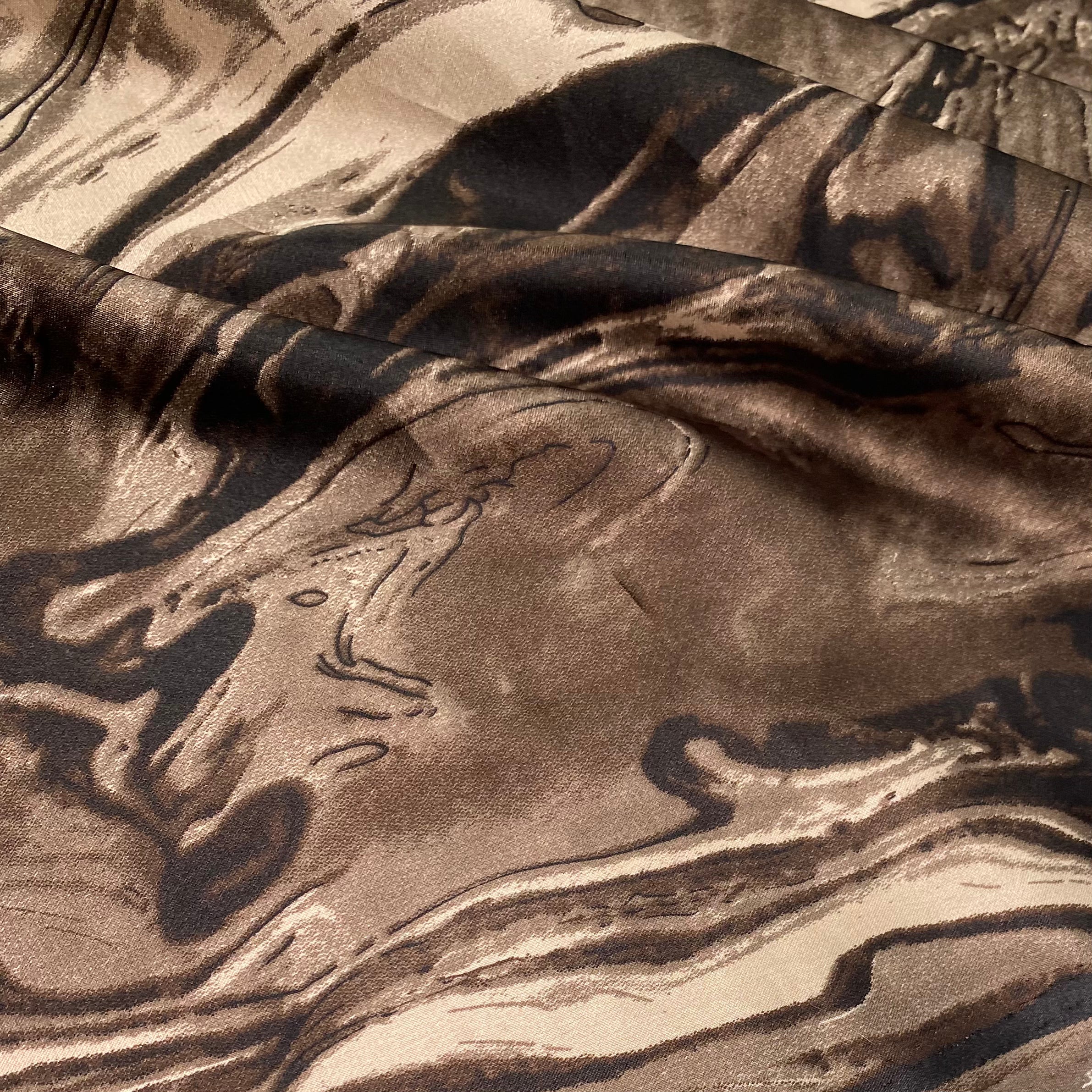 Printed Polyester Charmeuse - Marbled - Brown