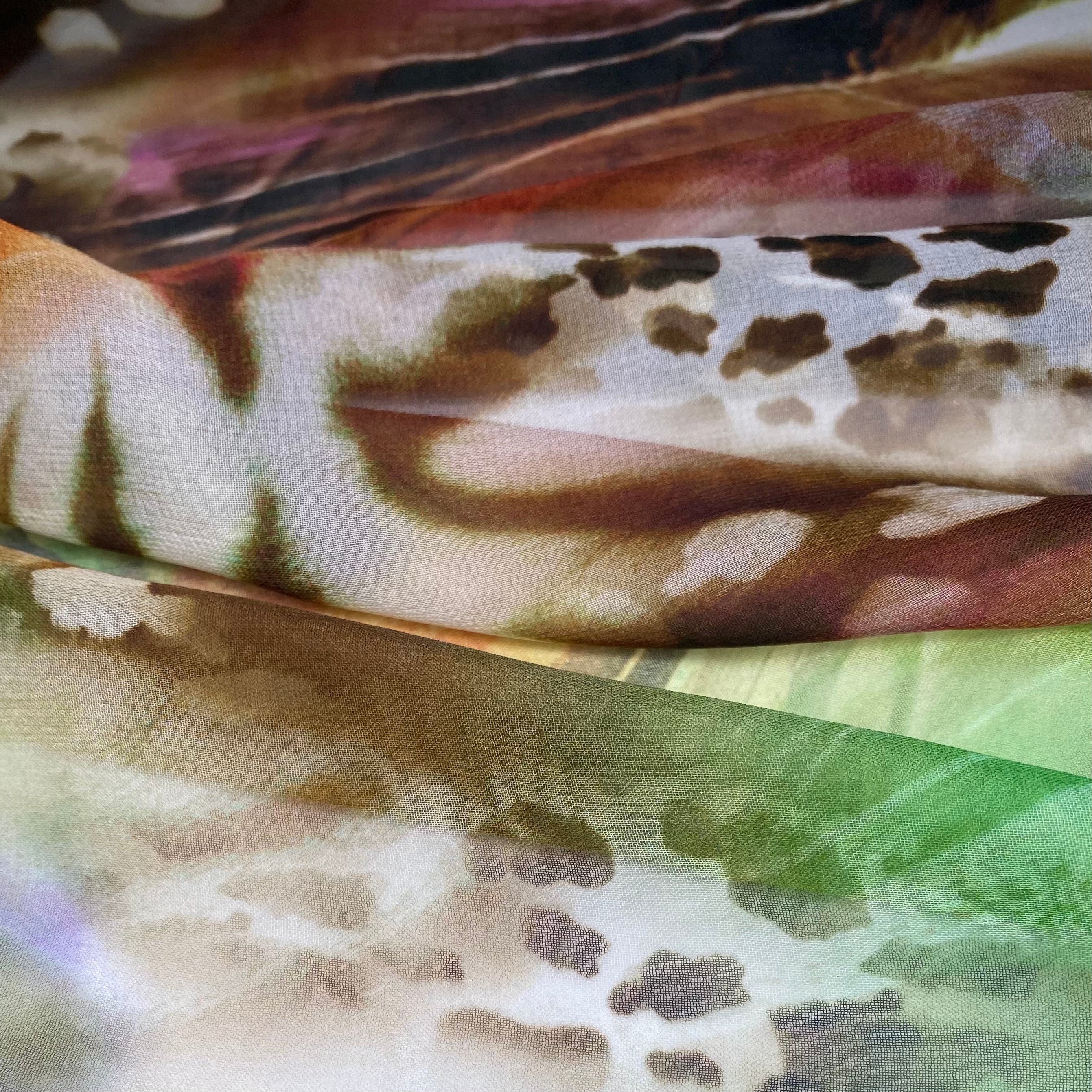 Printed Silk Chiffon - Abstract Animal Print - Brown/Green
