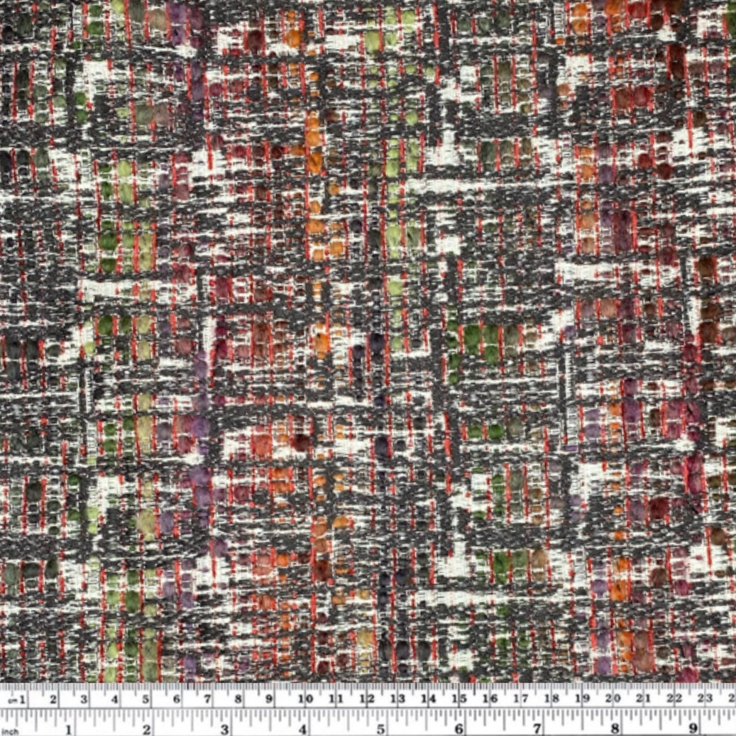 Boucle Upholstery Remnant - Rust/Green/Purple/Grey
