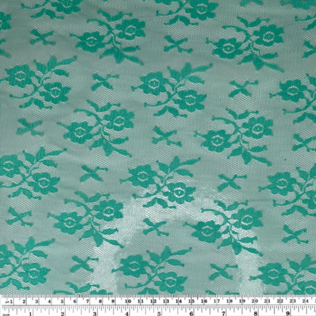 Scalloped Edged Floral Polyester Lace - 52” - Mint Green