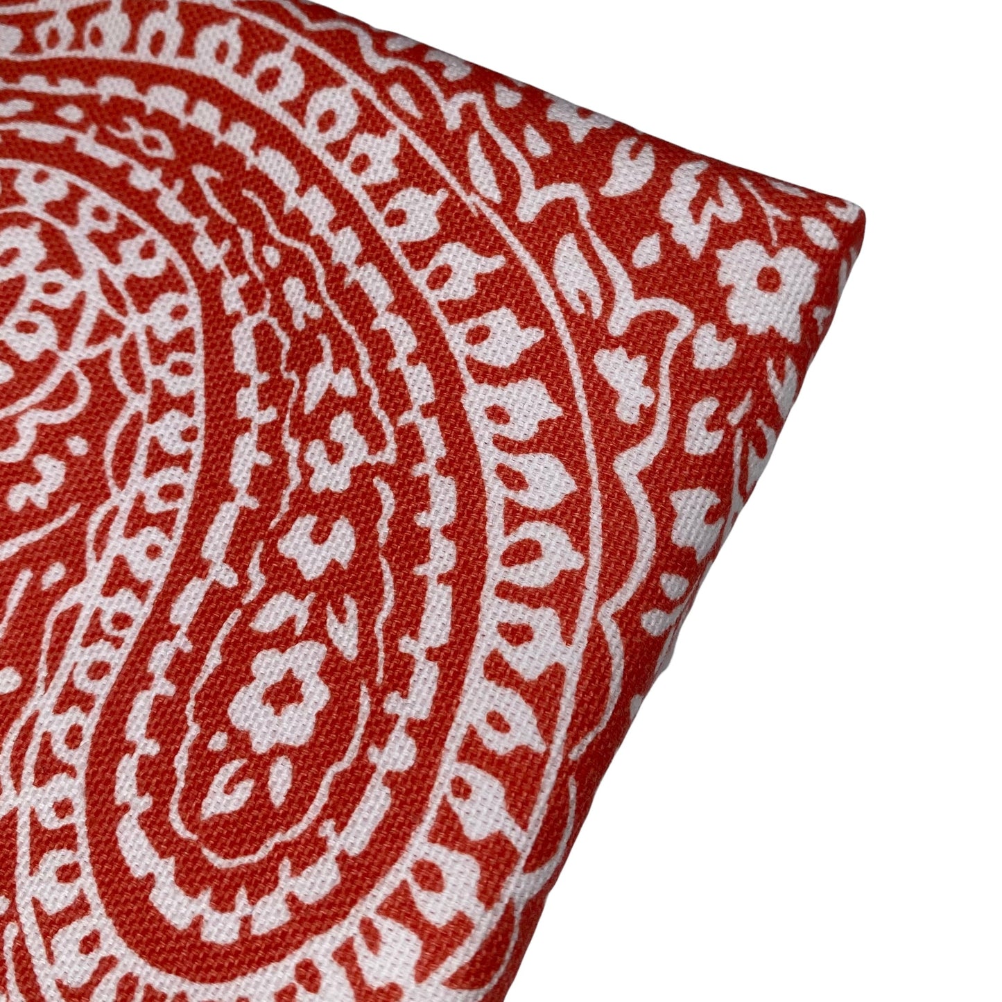 Printed Cotton Canvas Paisley - Coral/White