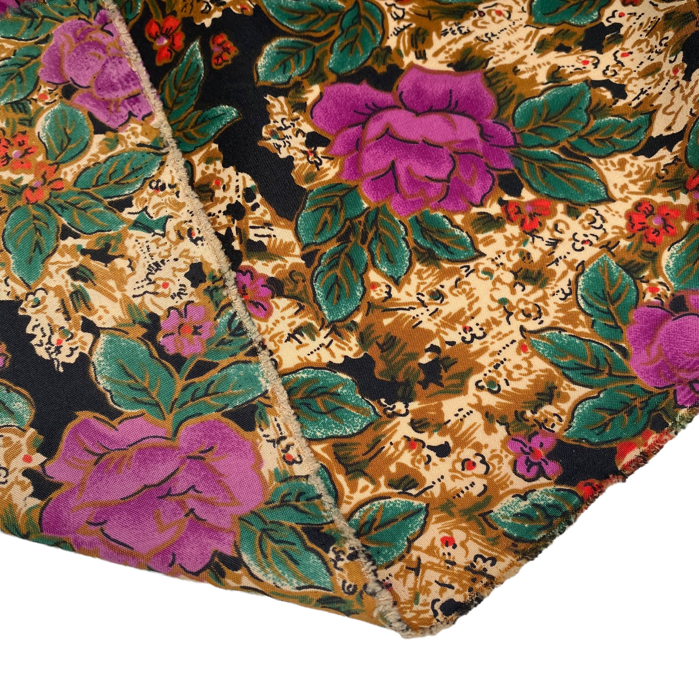 Floral Printed Polyester - 44” - Purple/Brown