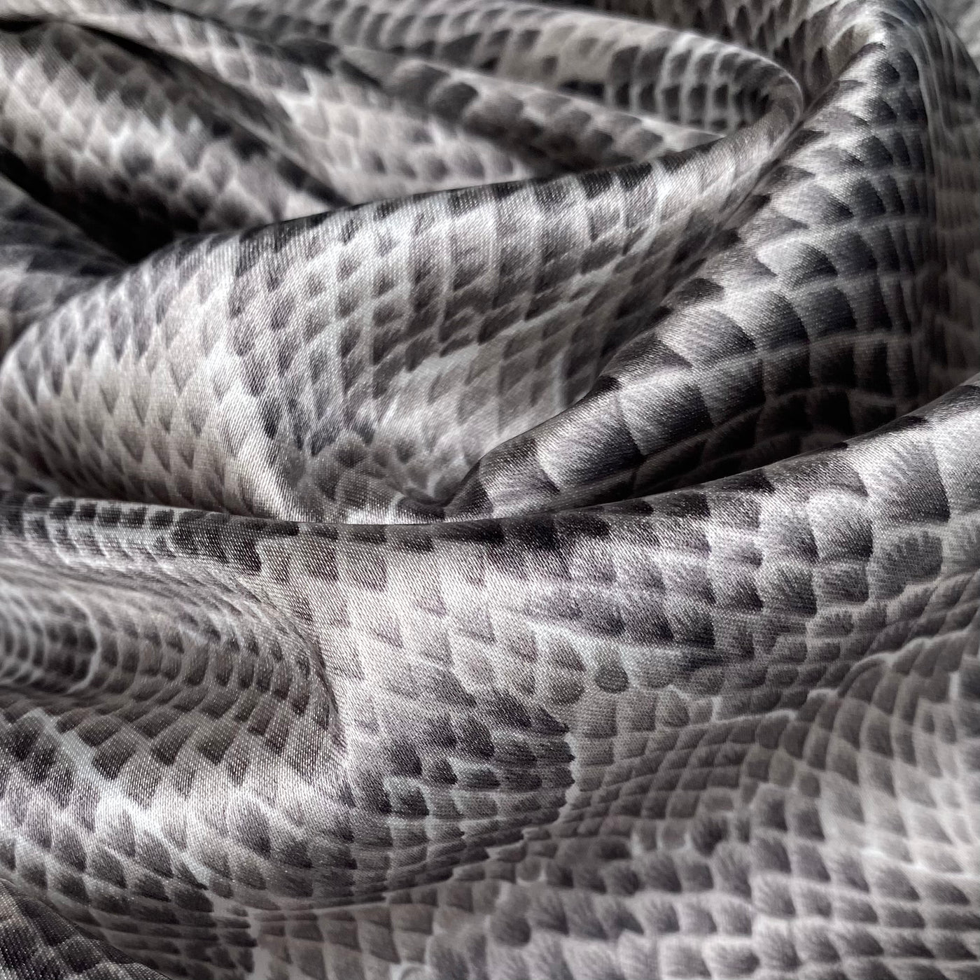 Printed Stretch Silk Charmeuse - Snake - Grey - Remnant