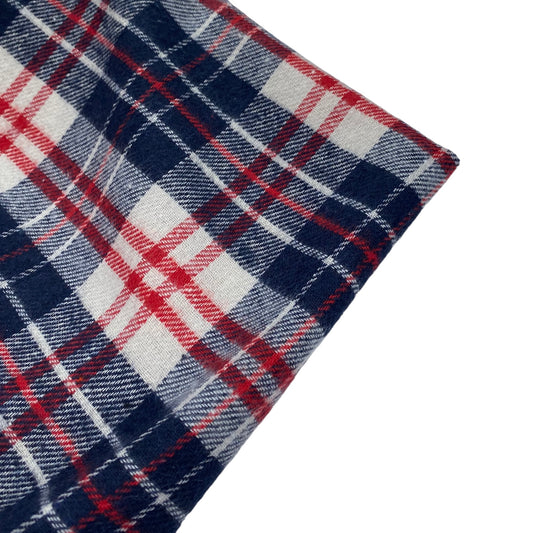 Plaid Cotton Flannel - Remnant - White/Navy/Red