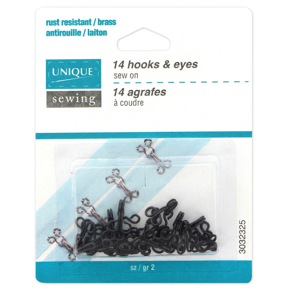 Hooks & Eyes - Black - Size 2 - 14 Sets