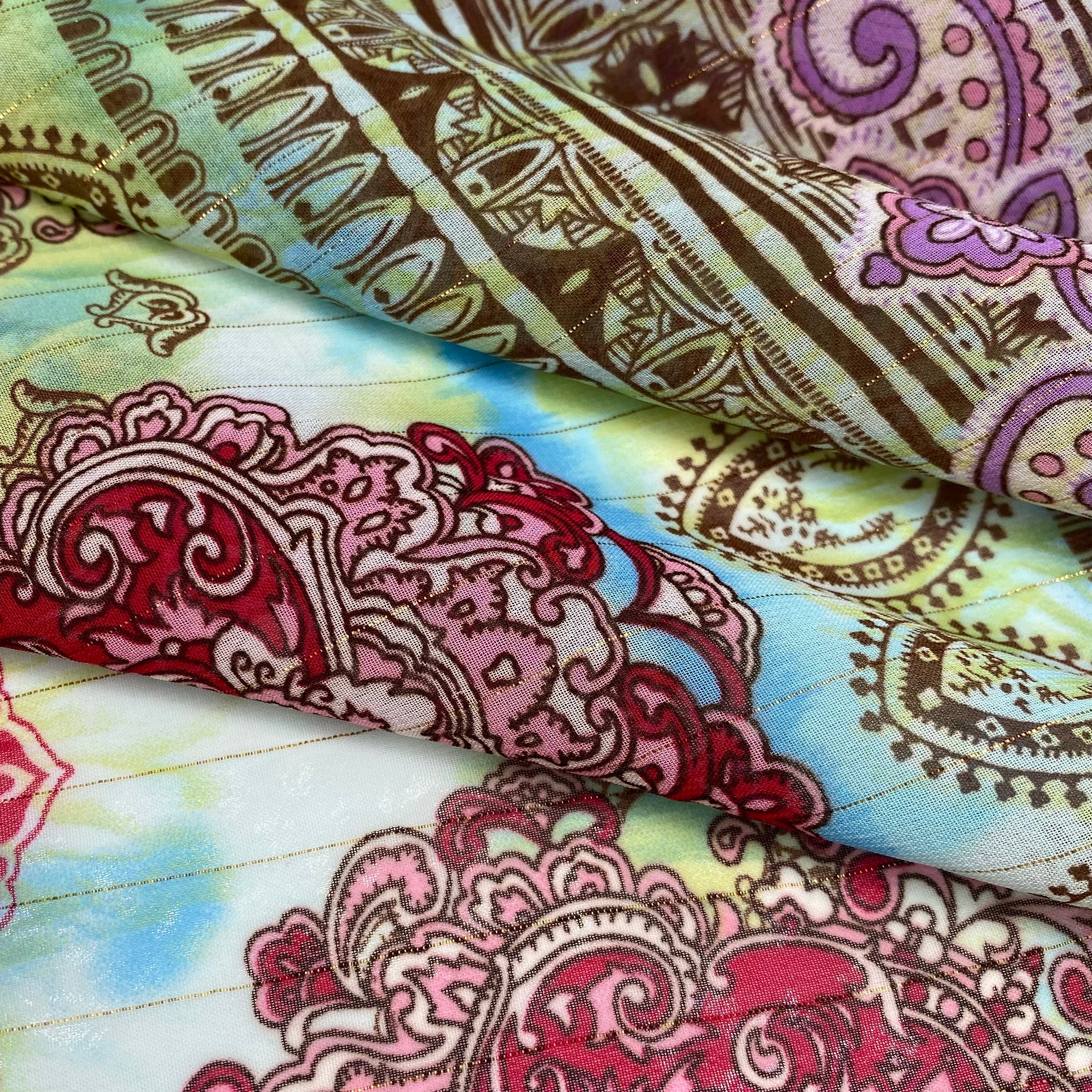 Paisley Striped Polyester Chiffon - 58” - Purple/Blue/Green