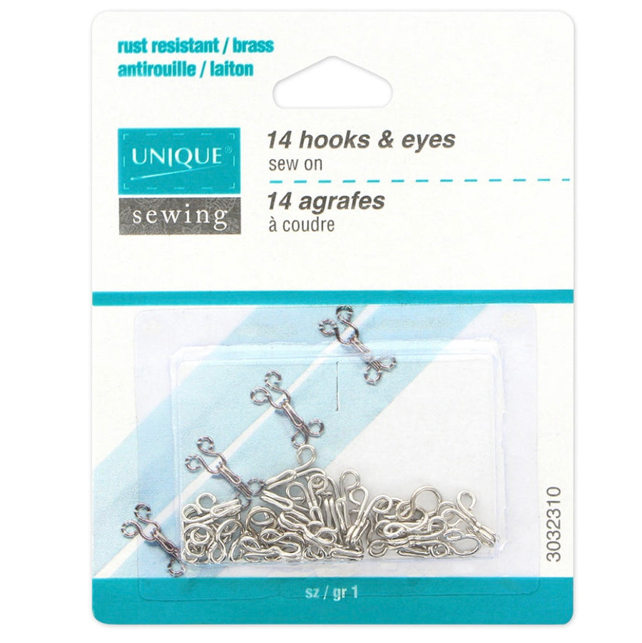 Hooks & Eyes - Silver - Size 1 - 14 Sets