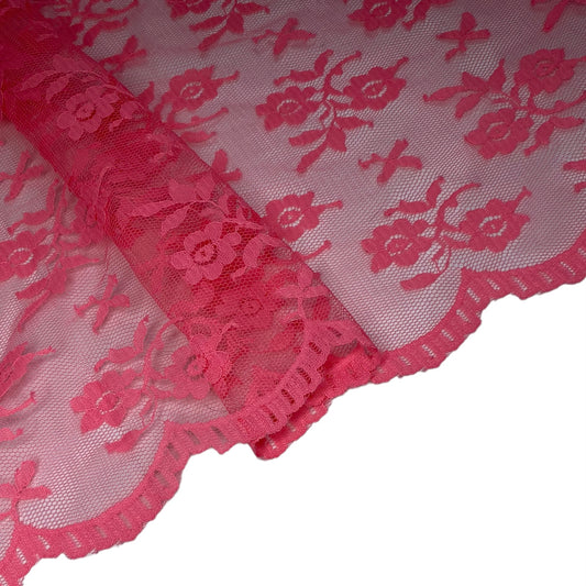 Floral Corded Lace with Scalloped Edges - Neon Pink