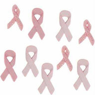 Novelty Buttons - Breast Cancer Awareness Ribbons - 9pcs