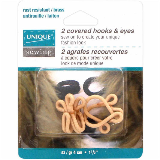 Covered Hooks & Eyes - Beige - 4cm - 2 Sets
