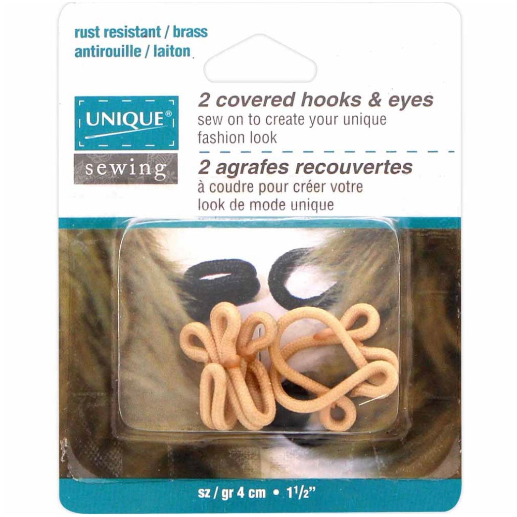 Covered Hooks & Eyes - Beige - 4cm - 2 Sets