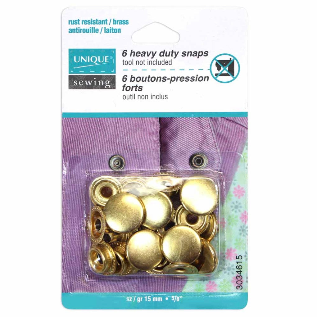 Heavy Duty Snaps - 15mm (5/8″) - 6 sets - Gold