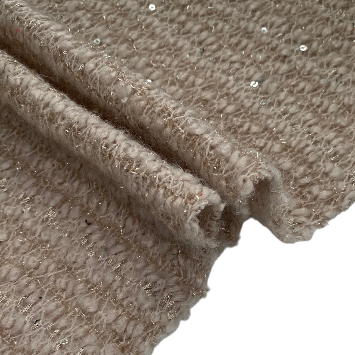 Wool Blend Boucle Knit with Sequins - Beige