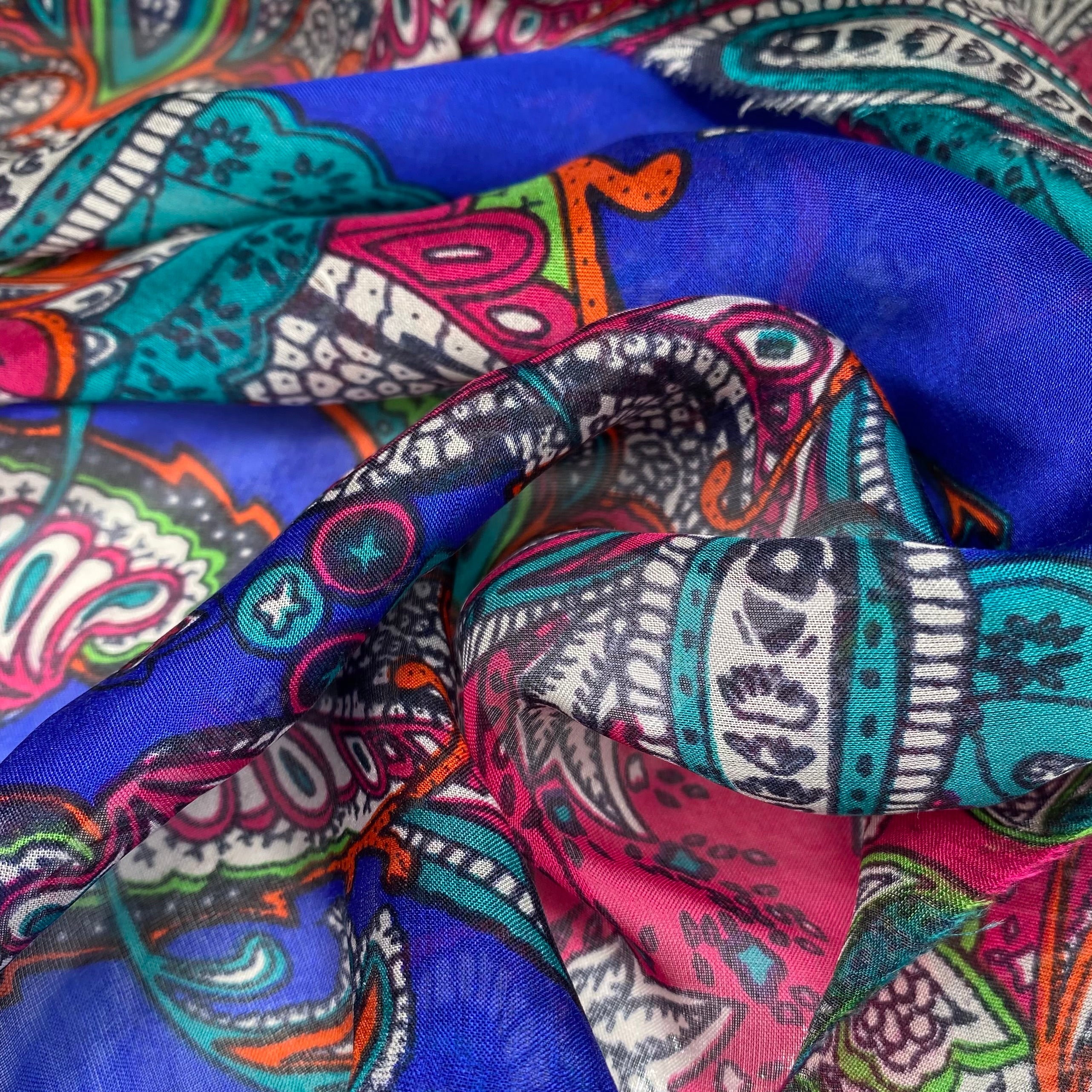Paisley Silk Chiffon - 54” - Blue/Pink
