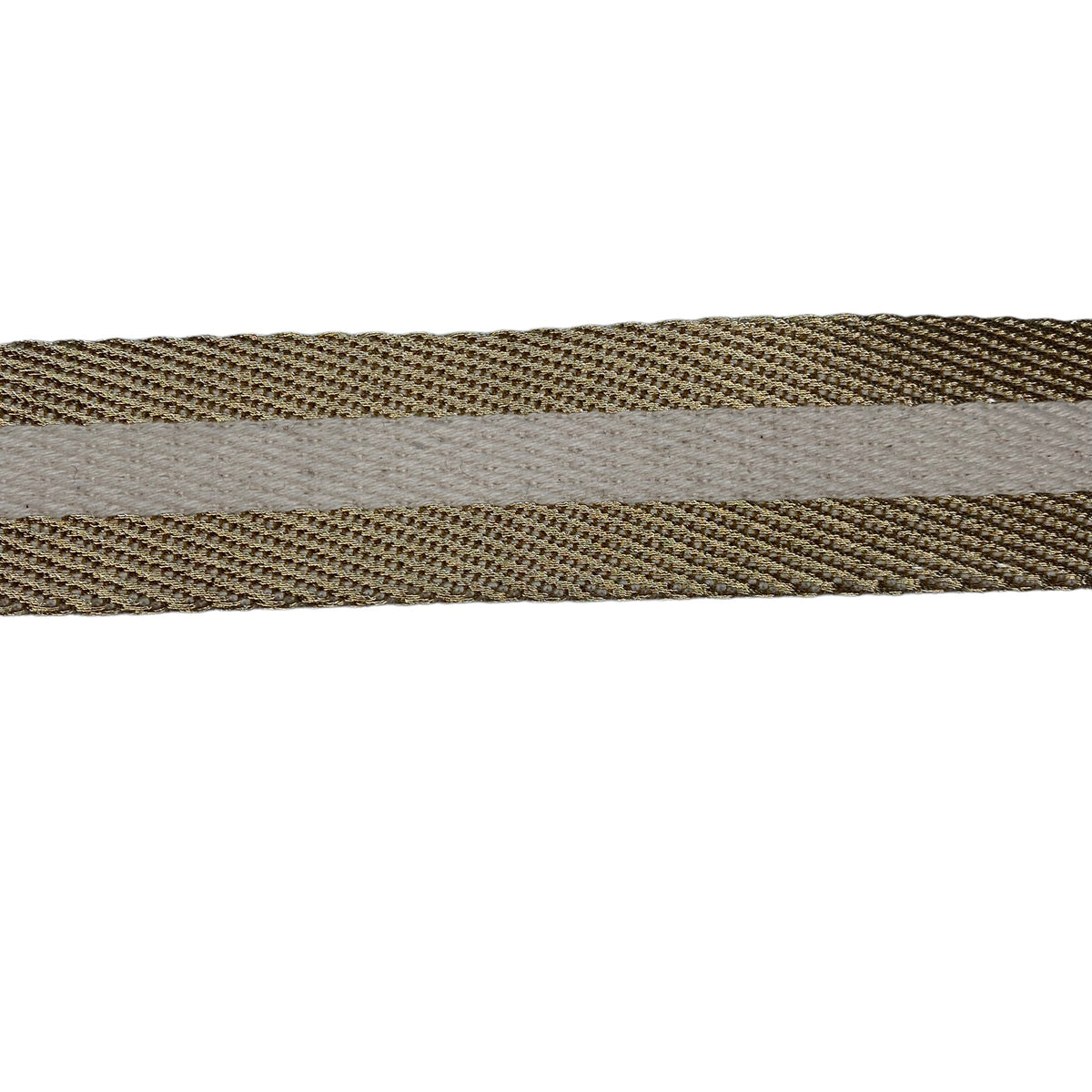 Metallic Decorative Cotton Webbing - 40mm - Gold/Ivory · King Textiles