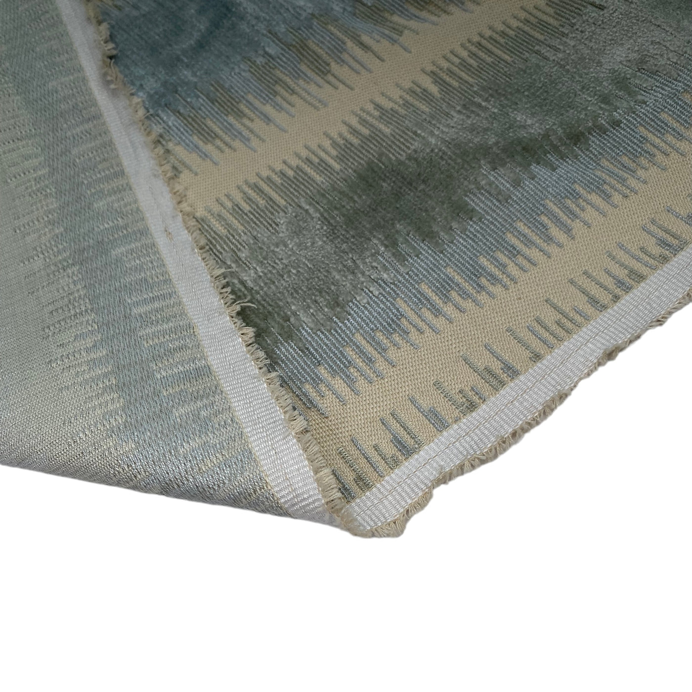 Patterned Velvet Upholstery - Designer Remnant - Blue/Beige/Green