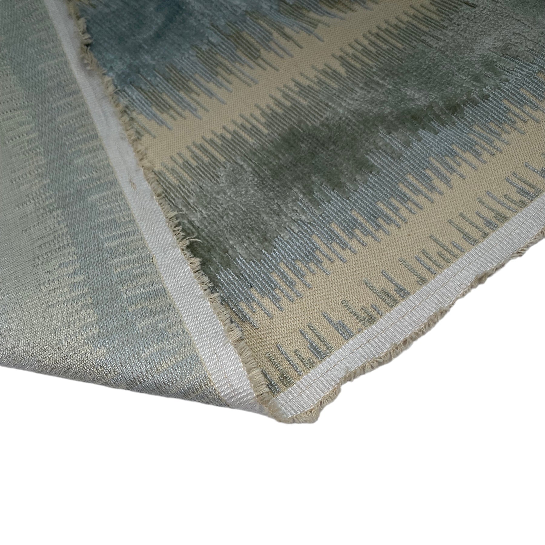 Patterned Velvet Upholstery - Designer Remnant - Blue/Beige/Green