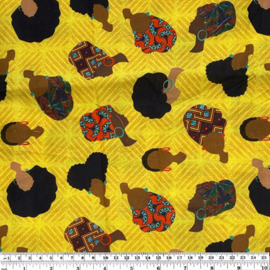 Printed Cotton - Coiffed Crowns - Yellow