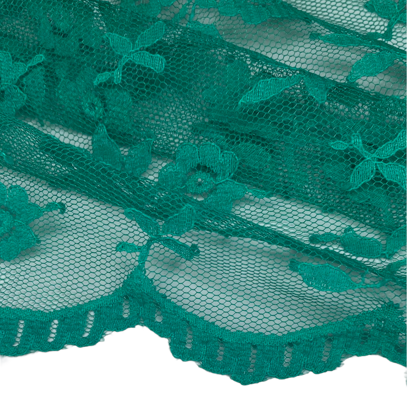 Scalloped Edged Floral Polyester Lace - 52” - Green