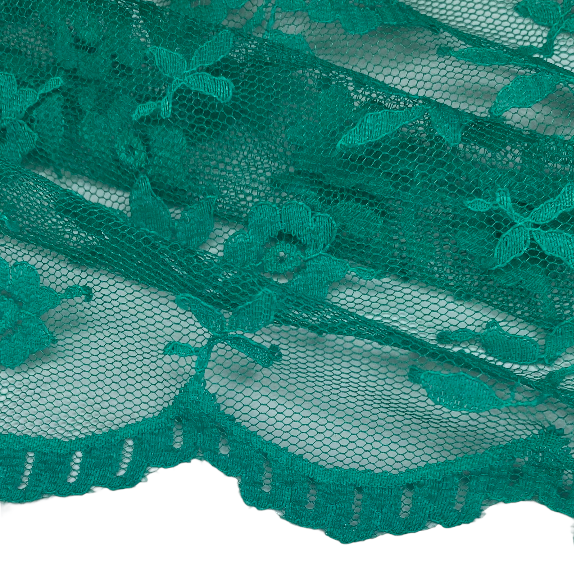 Scalloped Edged Floral Polyester Lace - 52” - Green