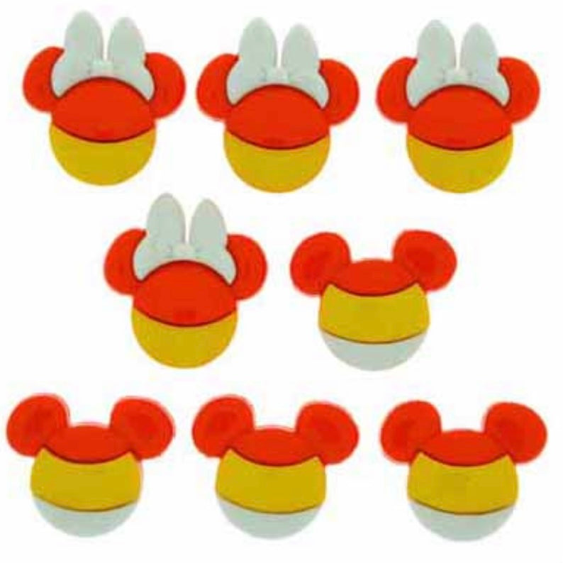 Novelty Buttons - Mickey Mouse & Minnie Halloween Candy Corn - 8pcs