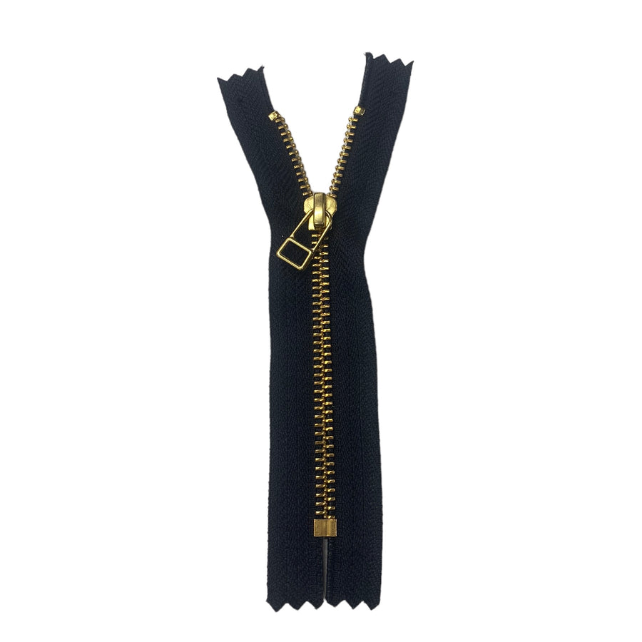 Regular Metal Zipper - 5 1/2” - Black/Gold