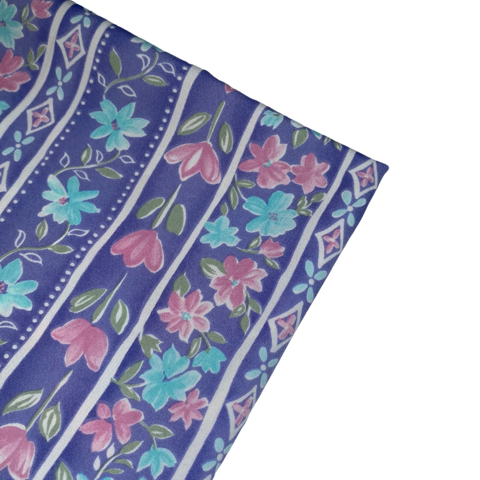 Floral Striped Printed Polyester - 44” - Blue