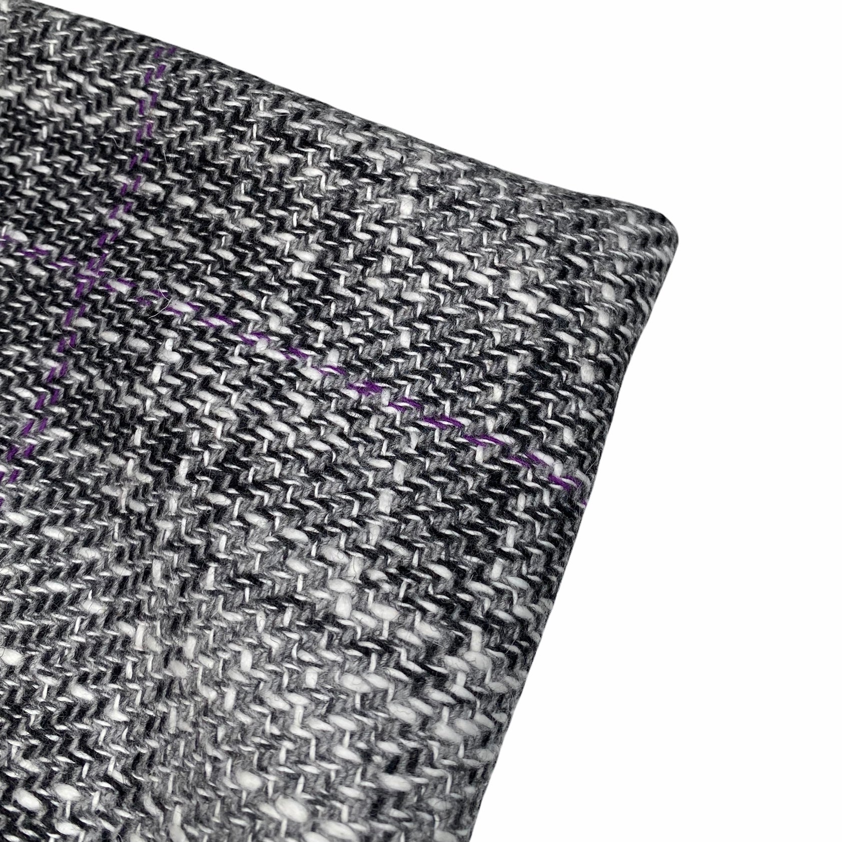 Woven Wool Coating - Plaid - Grey/White/Black/Purple