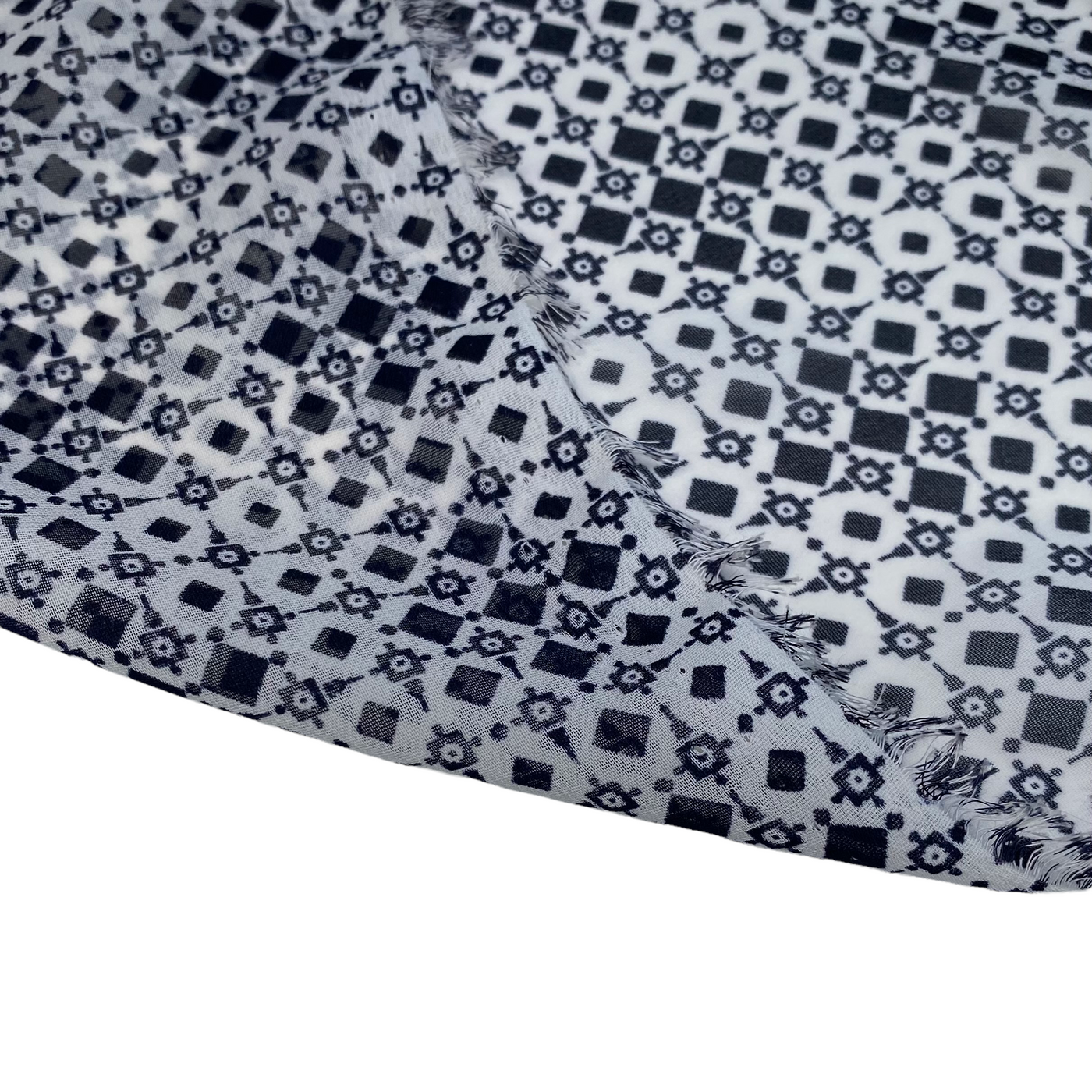 Square Polyester Chiffon - 58” - Off White/Navy