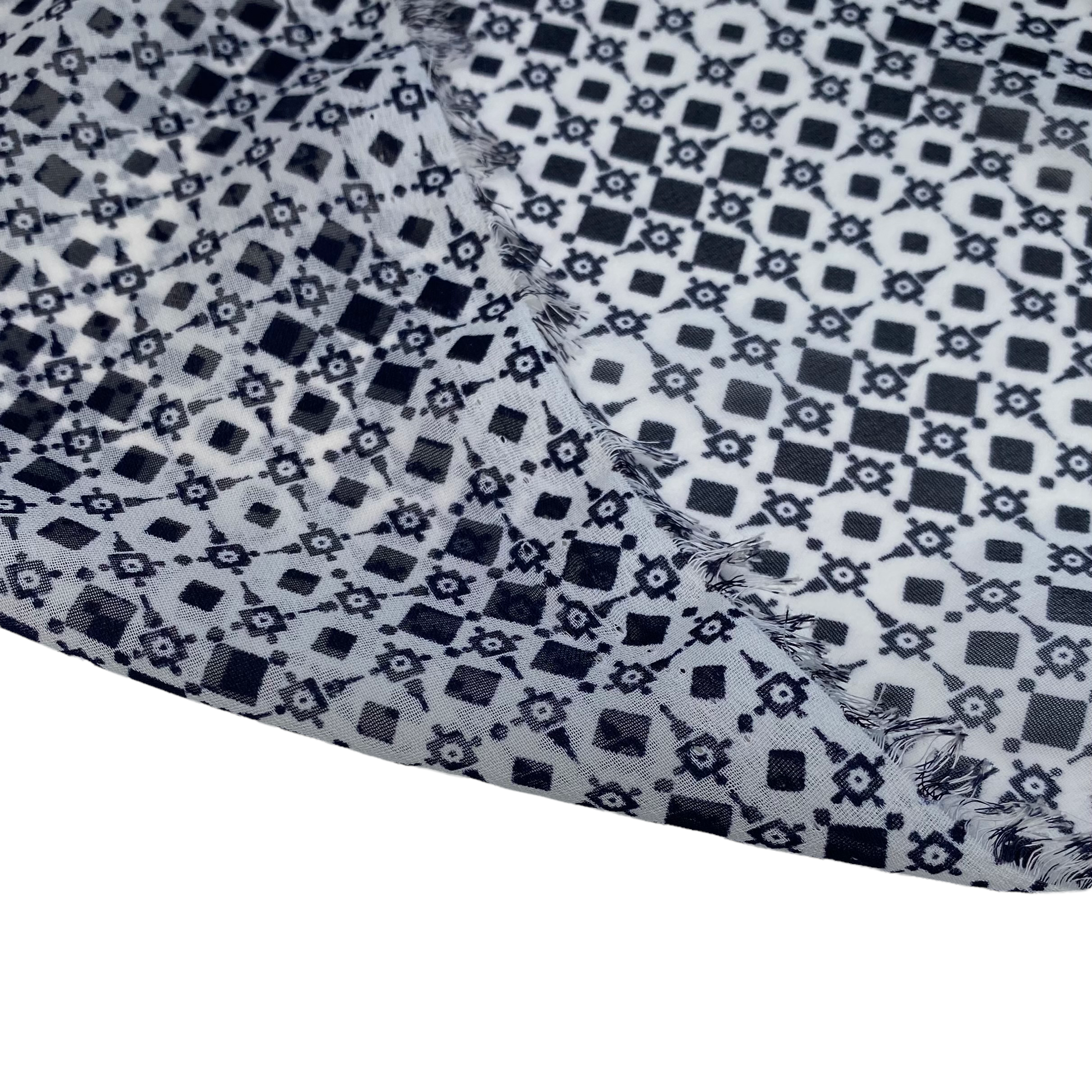 Square Polyester Chiffon - 58” - Off White/Navy