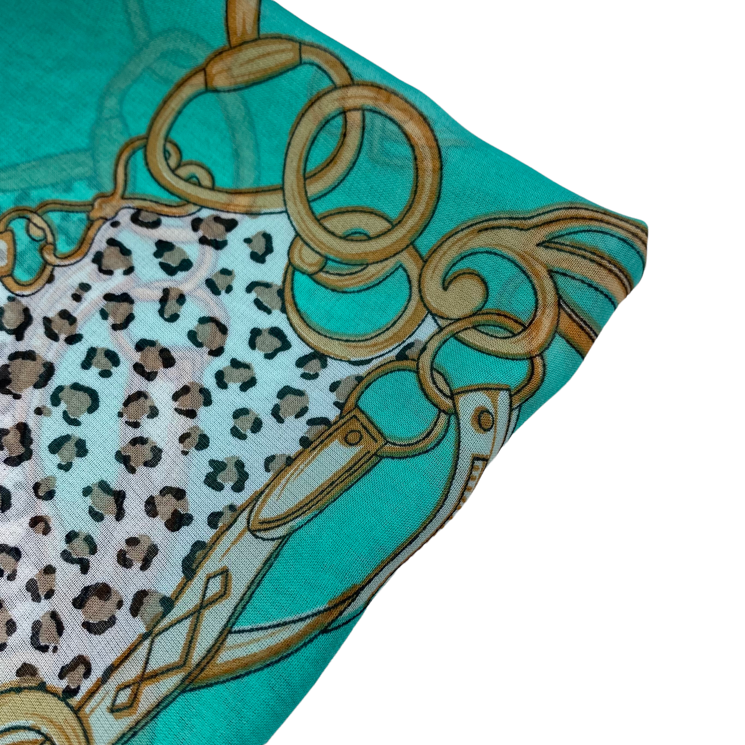 Printed Polyester Chiffon - Cheetah/Chain Print - Mint