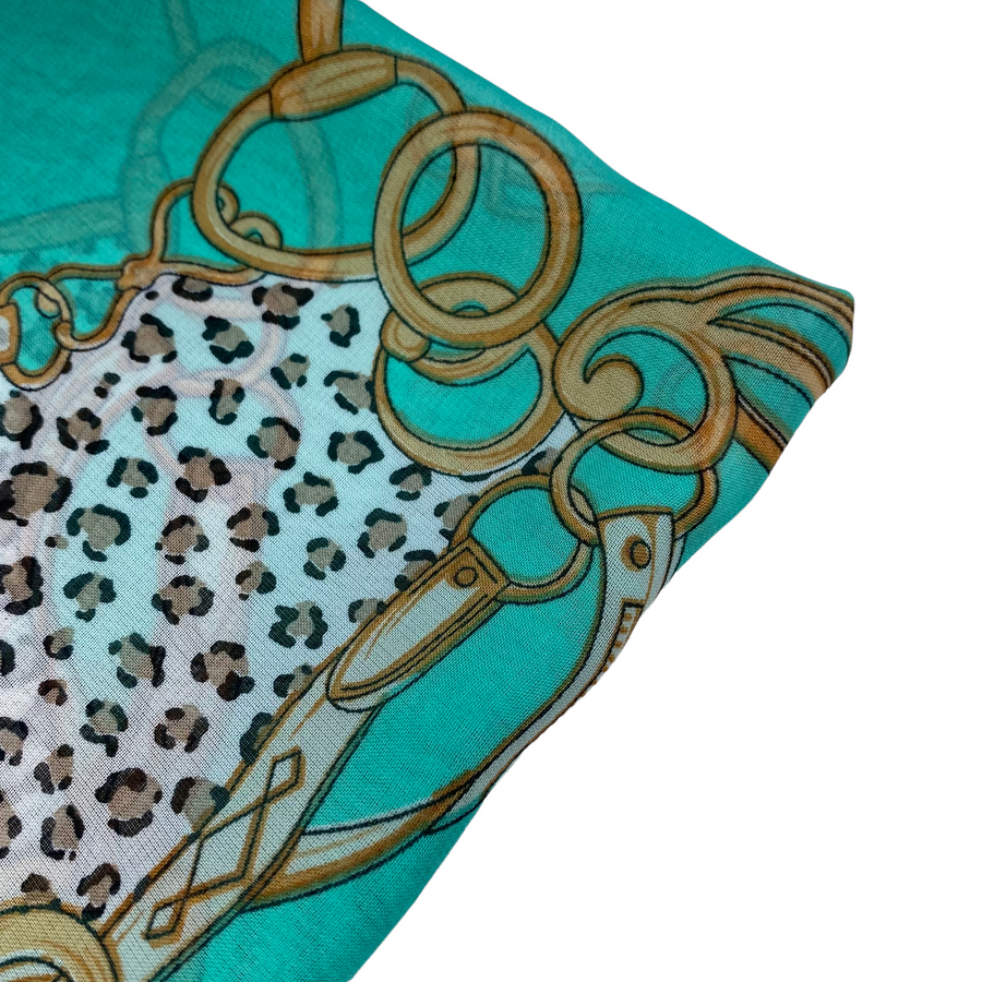 Printed Polyester Chiffon - Cheetah/Chain Print - Mint