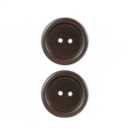 Two Hole Wood Button - 28mm - Brown - 2 Count