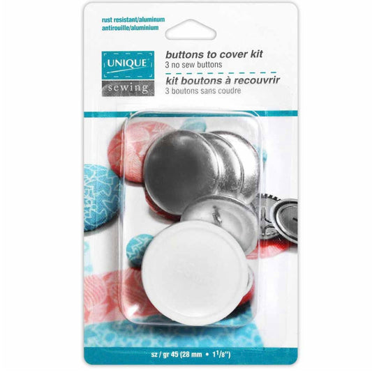 Buttons to Cover Kit with Tool - Size 45 - 28mm (1 1/8″) - 3 sets