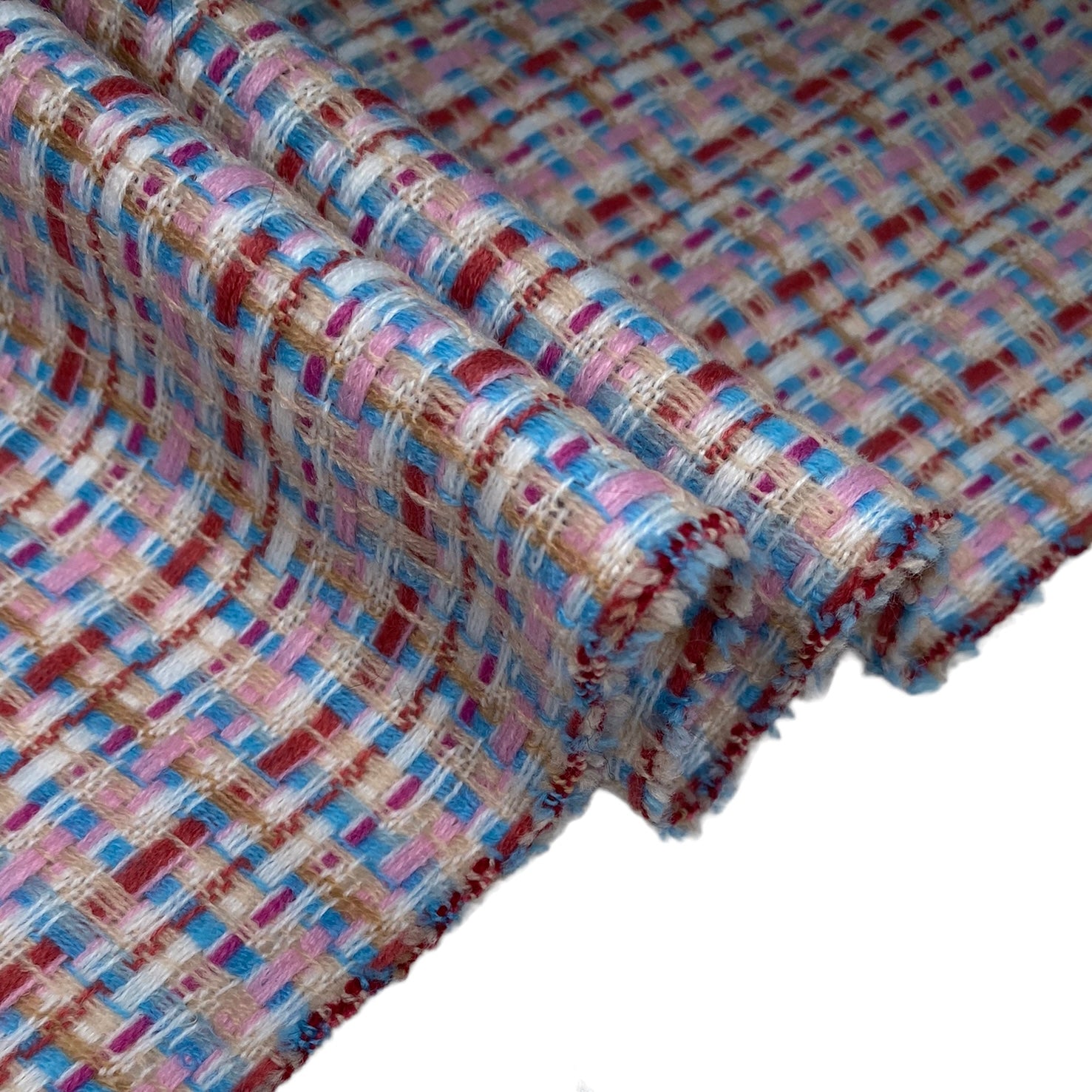 Polyester/Rayon Boucle - White/Pink/Red/Blue/Beige