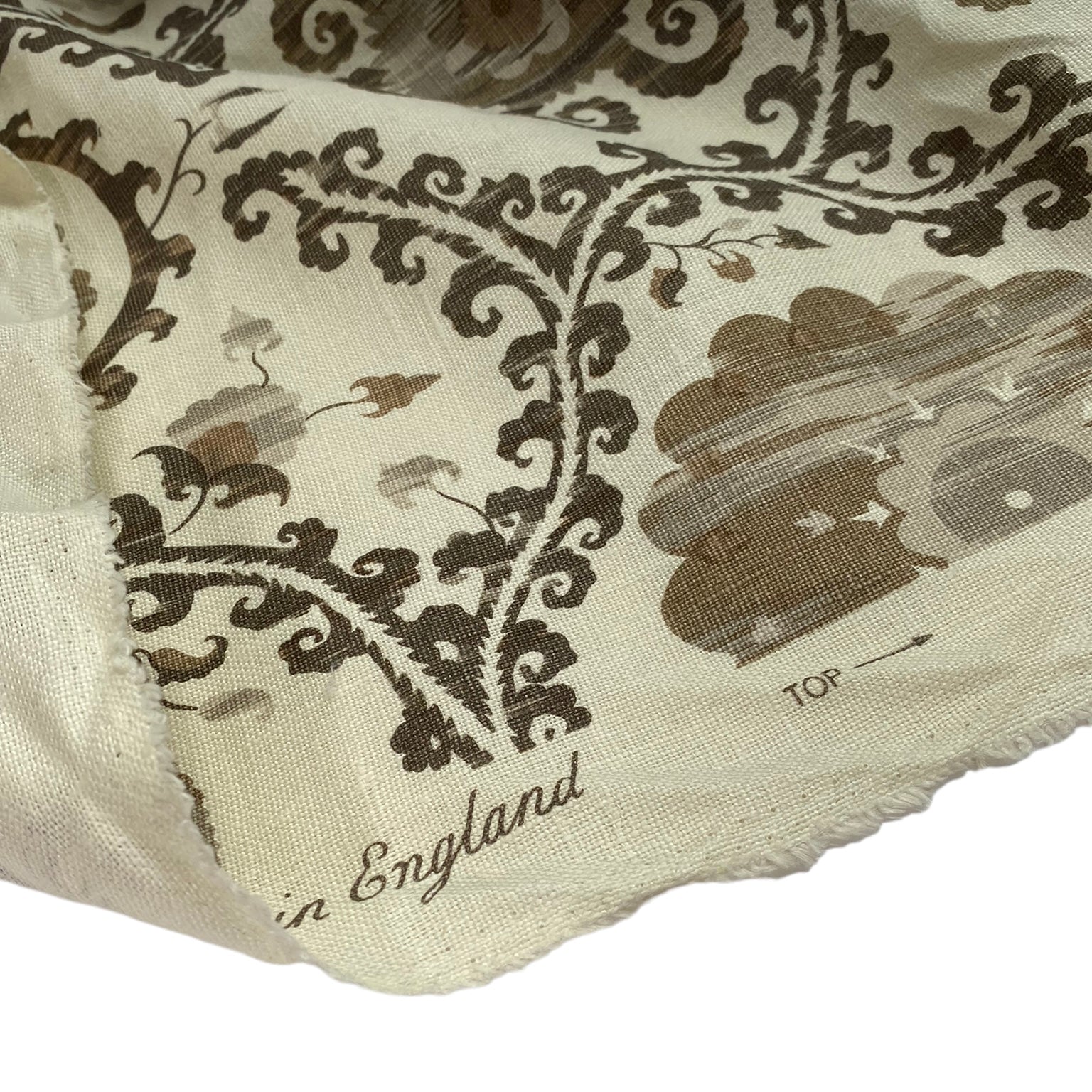 Oxus Printed Linen - Designer Remnant - Lewis & Wood - Ivory/Brown