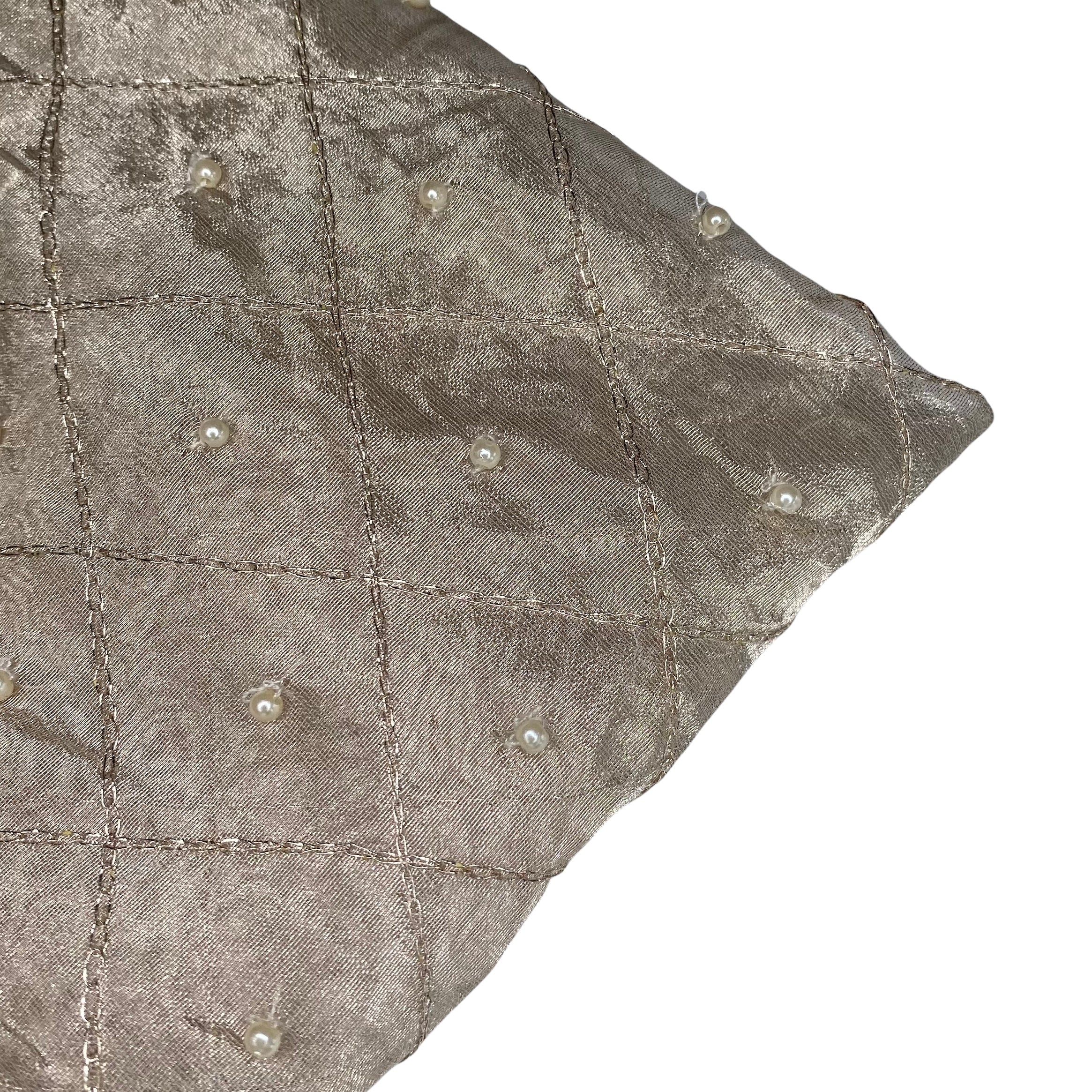 Diamond Embroidered Beaded Silk Organza - Beige