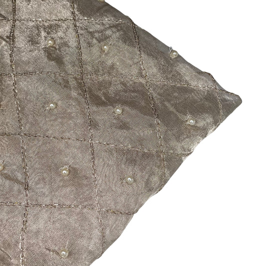 Diamond Embroidered Beaded Silk Organza - Beige