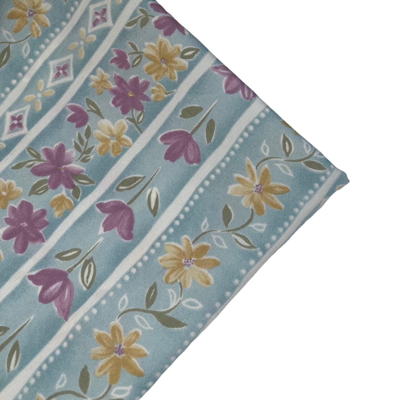 Floral Striped Printed Polyester - 44” - Blue