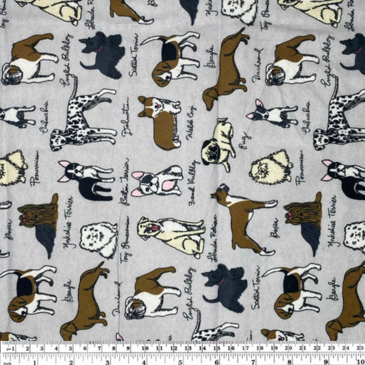 Printed Cotton Flannel - Dogs - Remnant - Grey