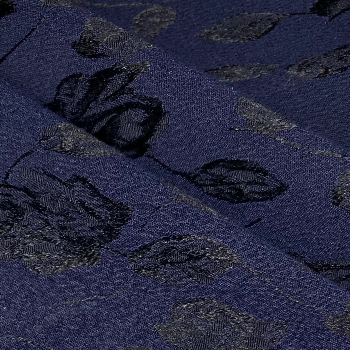 Floral Stretch Polyester Brocade - Navy/Black