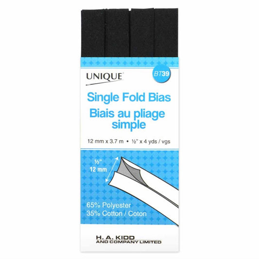 Single Fold Bias Tape - Black