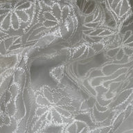 Embroidered Laser Cut Silk Organza  - Floral - White