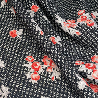 Floral Printed Polyester Crepe - 44” - Black/Red